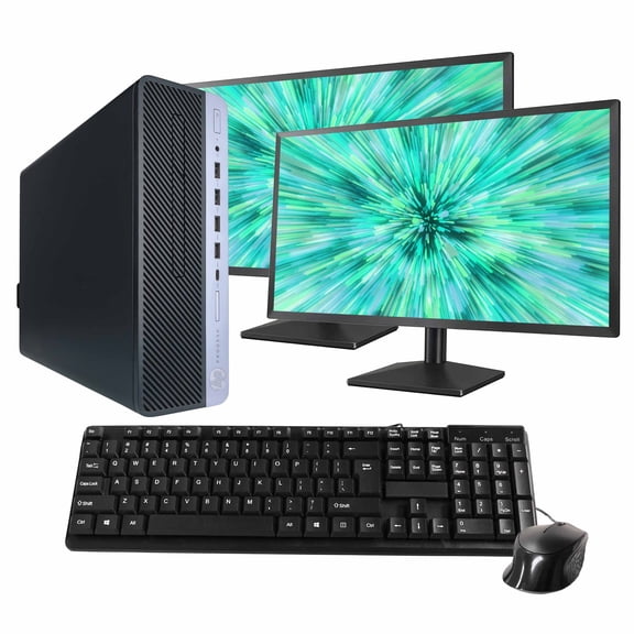 Restored HP ProDesk 600G5 Desktop Computer Bundle | Intel Core i5, 16GB RAM, 500GB SSD | Windows 11 Pro, Dual 24" Monitors | Blair Tech