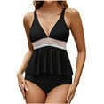 thumbnail image 2 of UPPADA Women's Ruched Tankini Swimsuits V Neck Wrap Tie Back Two Pieces Bathing Suit Adjustable Shoulder Strap Tummy Control Swimwear Swim Top with Bottom Clearance Black,S, 2 of 4