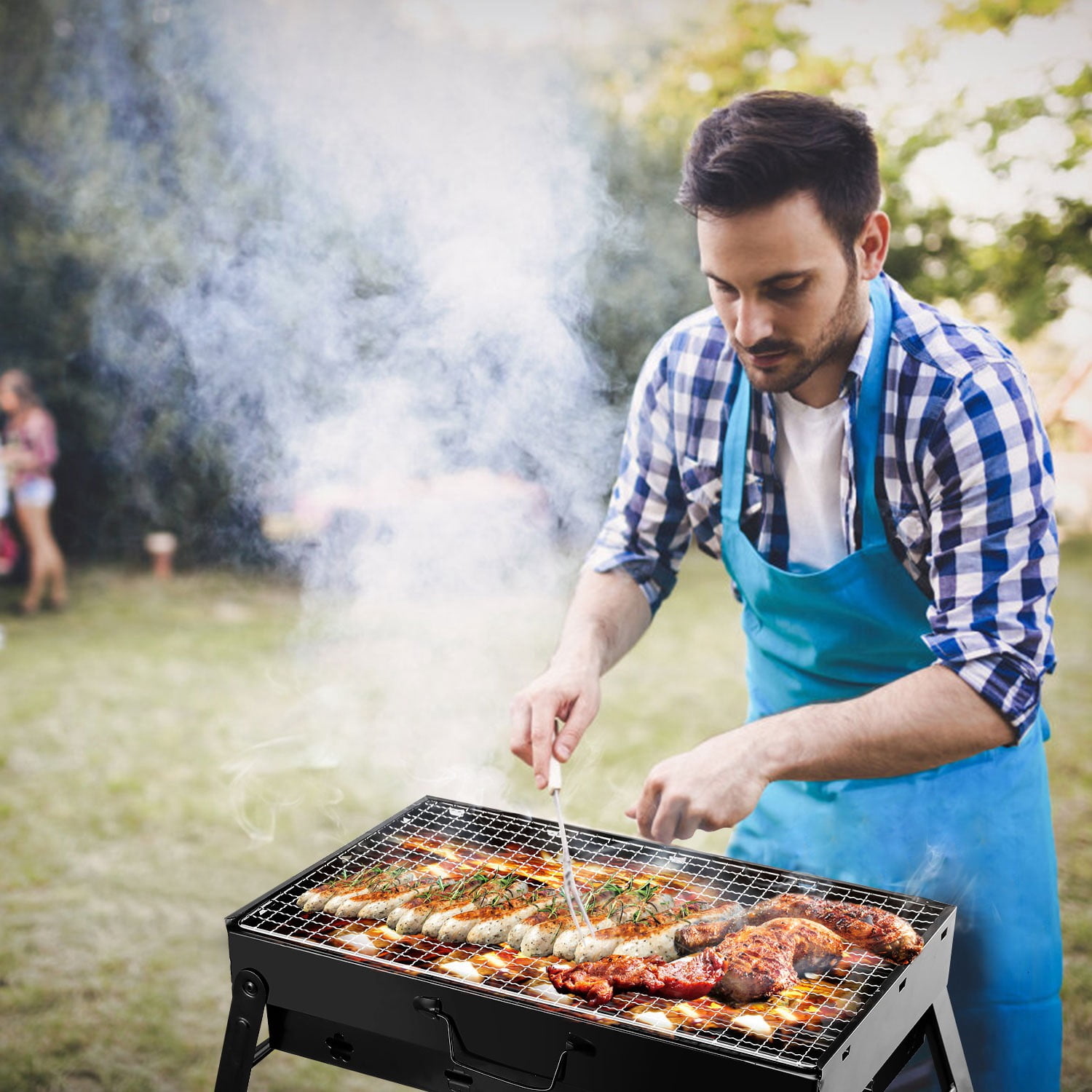 Portable grill, foldable charcoal grill, suitable for camping, backyard picnic, garden, outdoor travel