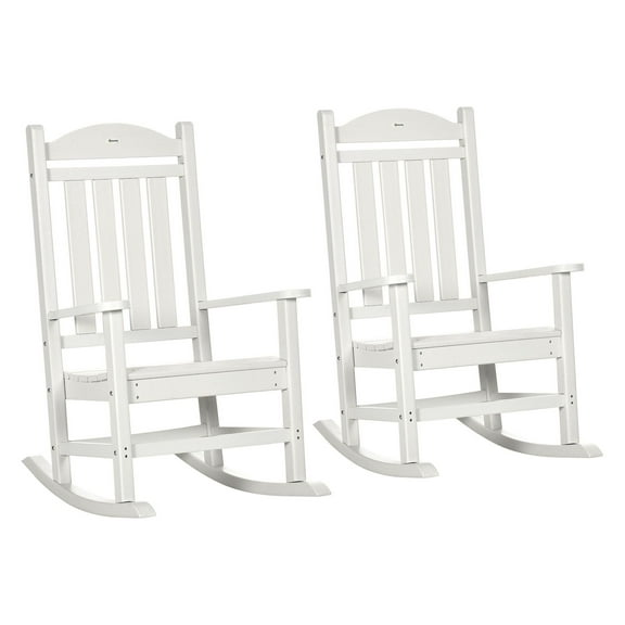 Outdoor Rocking Chairs 2-Piece Set, White HDPE Rocker with Armrests - Patio, Porch, Garden Relaxation - Weather Resistant & Classic Slatted Design