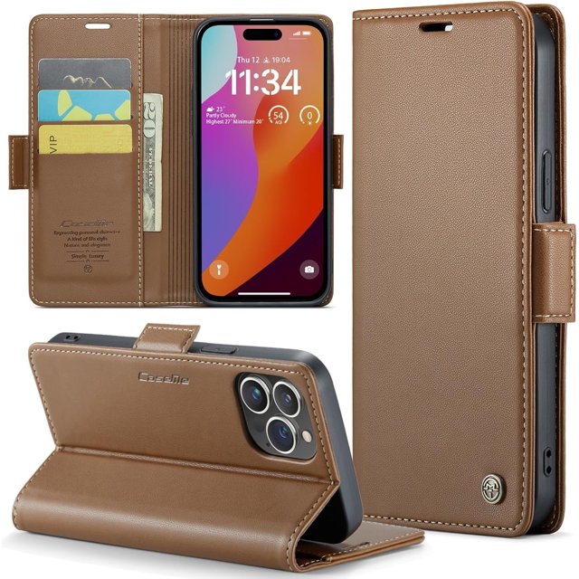 Funda tipo cartera para iPhone 15 Pro con tarjetero, función atril, bloqueo RFID, cierre magnético, protección a prueba de golpes, de piel sintética, con tapa tipo cartera para iPhone 15 Pro