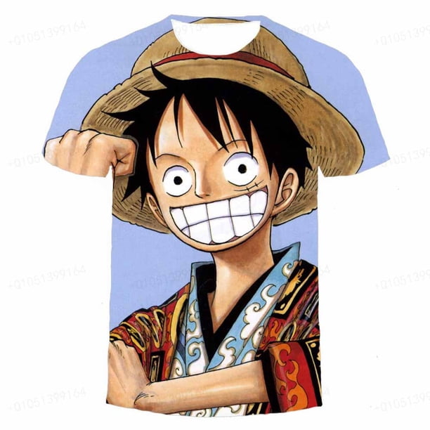 Verano de una pieza Luffy 3d camiseta Casual pirata Wang mujer niños moda manga corta niños niños impreso T-shirt130 Gao Jinjia LED
