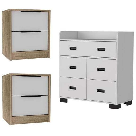Home Square 3-Piece Set with 5 Drawer Dresser & Nightstand in White