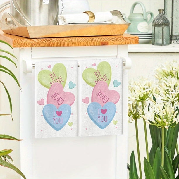 Paño de microfibra para platos y manos | Estropajo absorbente para cocina | Paño de limpieza con estampado de corazones de San Valentín para secar platos, limpiar manos y superficies de cocina