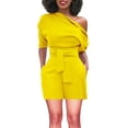 thumbnail image 2 of Gibobby pantalones de yoga Mono corto informal con volantes y hombros descubiertos para mujer(Amarillo， S), 2 of 5