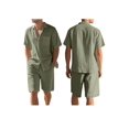 thumbnail image 3 of Men's Linen Blend Short Sleeve Shirt & Shorts Set, Casual Summer 2 Piece Outfit Green M, 3 of 9