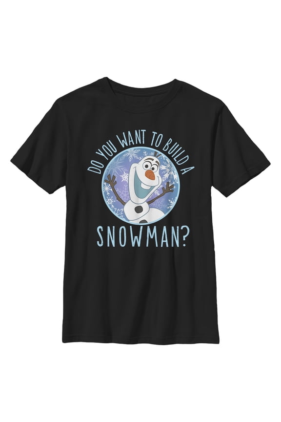 Boy's Frozen Olaf Build Snowman Graphic Tee Black Medium