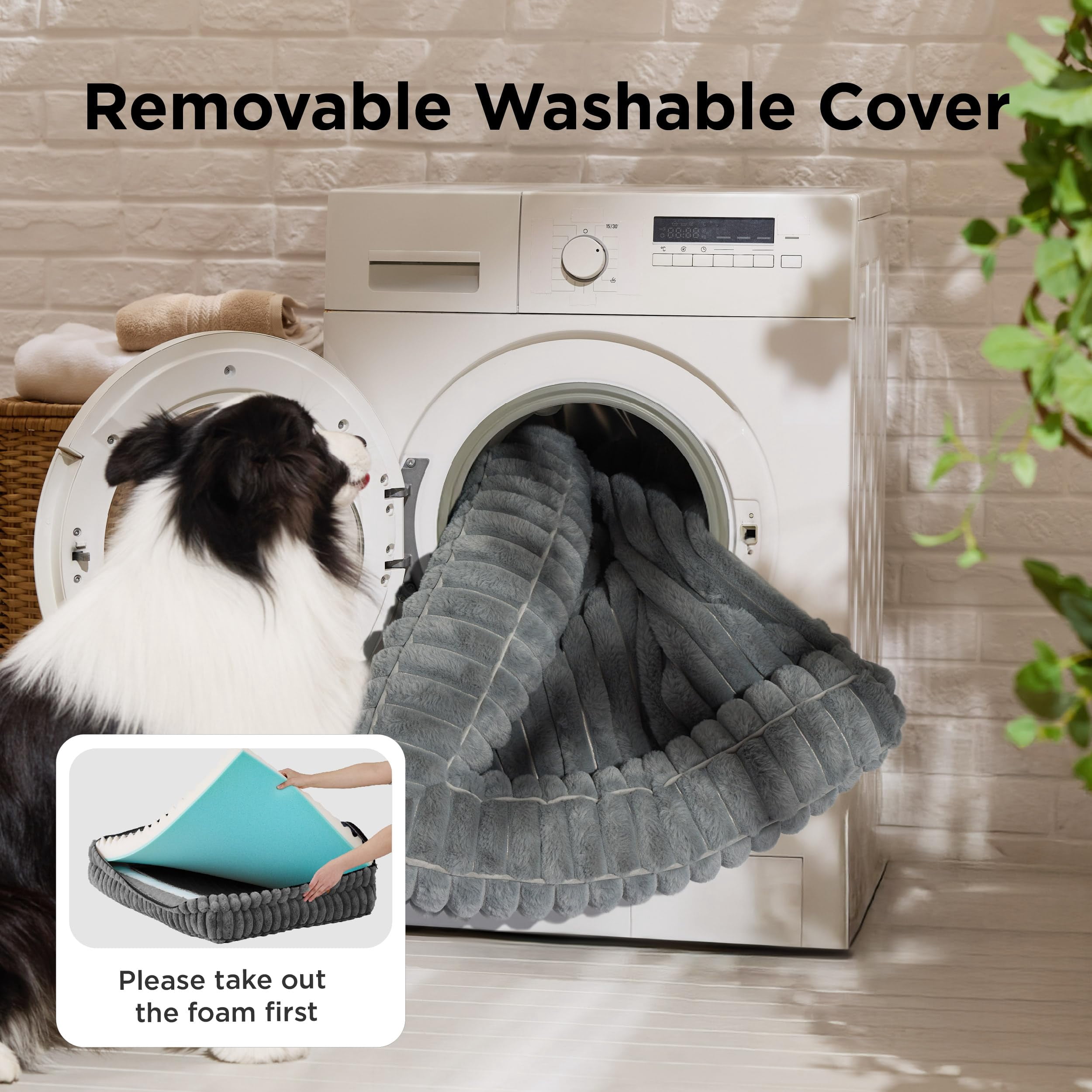 U By Bedsure Comfy Fleece Orthopedic Medium Dog Bed, Waterproof Egg-Crate Foam Pet Couch Sofa with Sides, Non-Slip Base, and Washable Corduroy Cover, Gray