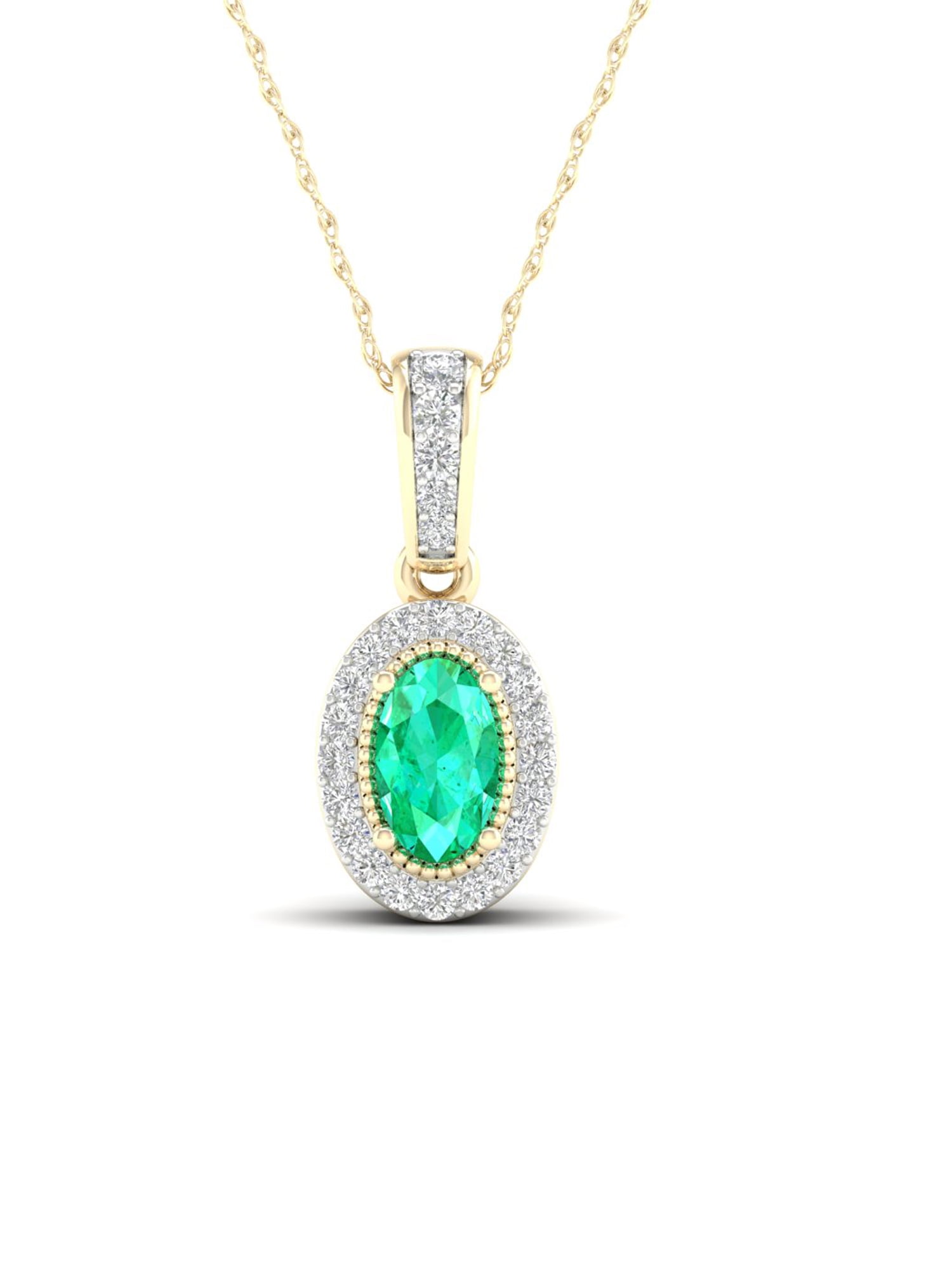 Details about   1.52 Ct 10x7mm Gemstone & Real Diamond 10K Yellow Gold Halo Pendant Necklace