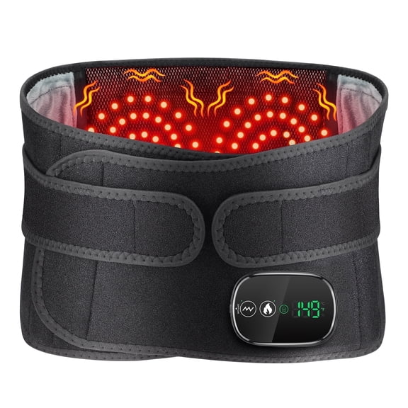 Waist Heated Massager, Lower Back Heating Pad with Led Light & Massage, Back Heated Massage Brace Wrap with 3 Heating & Vibration, 30min Auto Off, 5000mAh Battery, Extension Strap, Black