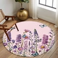 thumbnail image 3 of Round Area Rug 8 Ft, Watercolor Floral Washable Non-Slip Circle Carpet for Living Room/Bedroom, Spring Lavender Daisy Butterflies Pink Collection Low-Profile Large Area Rugs for Indoor, 3 of 7