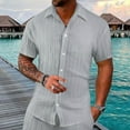 thumbnail image 2 of JFHHQ Men's Short Sleeve Casual Button Down Solid Shirt Relaxed Comfort Holiday Beach Wear top Gray XL, 2 of 5