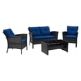 thumbnail image 3 of Cascade Black Wicker / Rattan Frame 4 Piece Patio Set with Navy Blue Cushions, 3 of 8