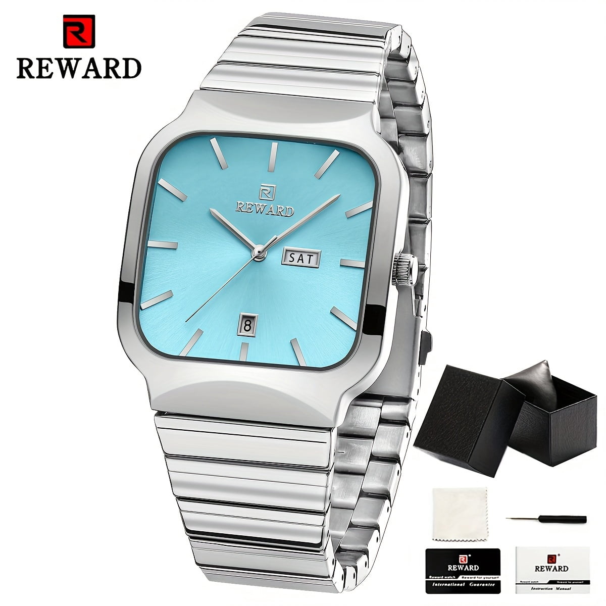 Watches Square Analog Quartz Stainless Steel Watches for Men Mesh Strap Waterproof Business Military Sport Wrist Watch with Date Reward