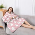 thumbnail image 5 of Oversized Wearable Blanket Hoodie,Pink Halloween Ghosts Sherpa Blanket Hoodie with Super Pockets,Super Warm Fuzzy Pullover for Women & Men, 5 of 6