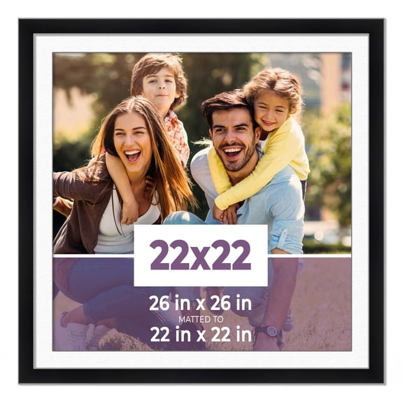 22x22 Frame Black With White Picture Mat For 22x22 Photo - Black 26x26 Frame To Display Print or