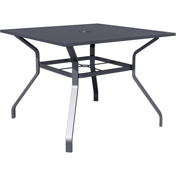 37" x 37" Patio Dining Table Outdoor Square Slated Furniture with Umbrella Hole, Metal Steel Frame(Black)