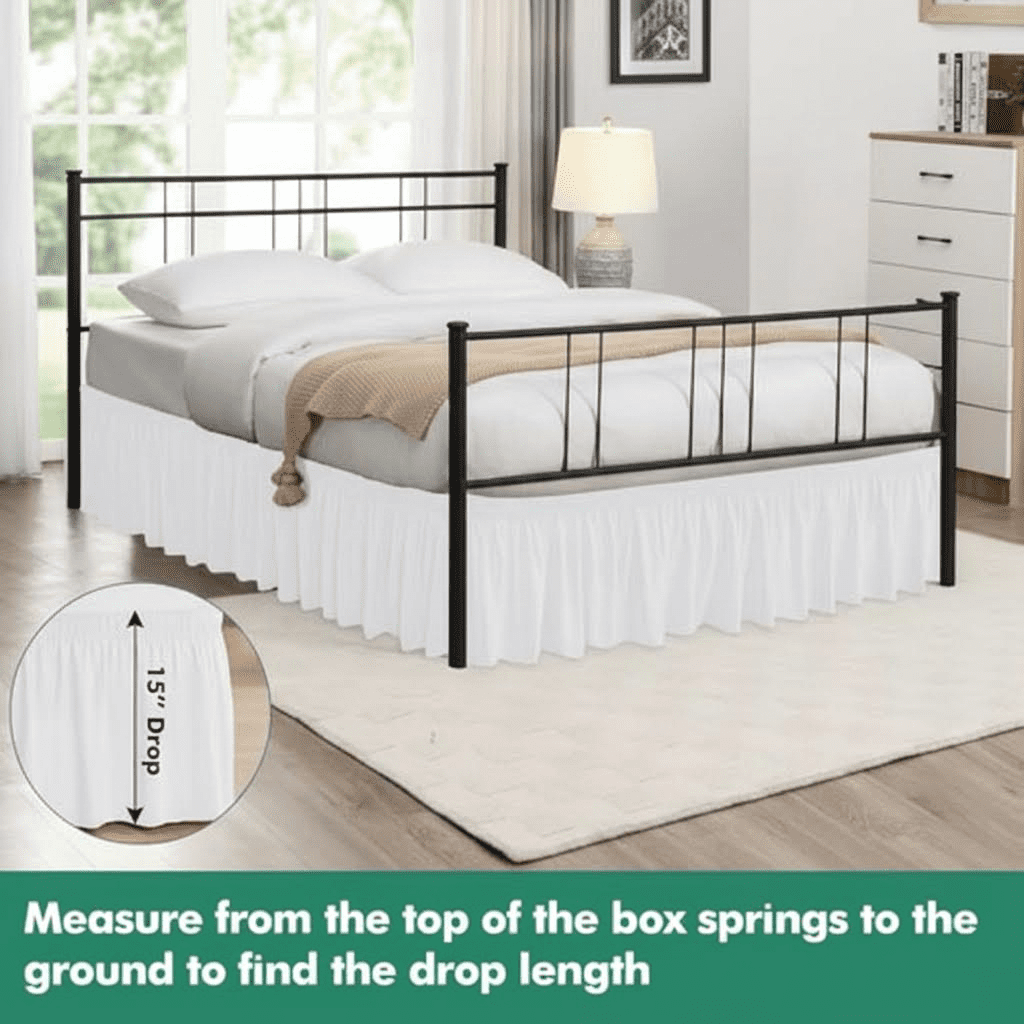 Queen Size Wrap Around Bed Skirt with Split Corners, 15-Inch Drop, White Adjustable Elastic Dust Ruffle for Easy Fit, Wrinkle-Resistant Silky Luxurious Fabric, Machine Washable