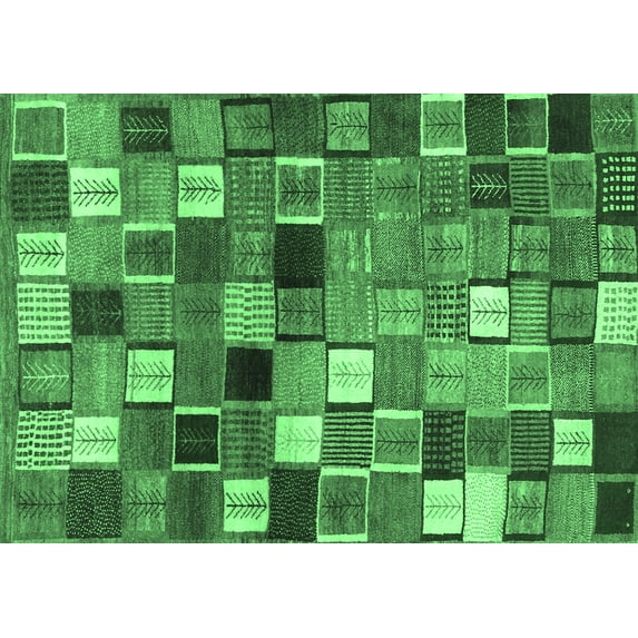 Ahgly Company Indoor Rectangle Abstract Emerald Green Contemporary Area Rugs, 5' x 7'