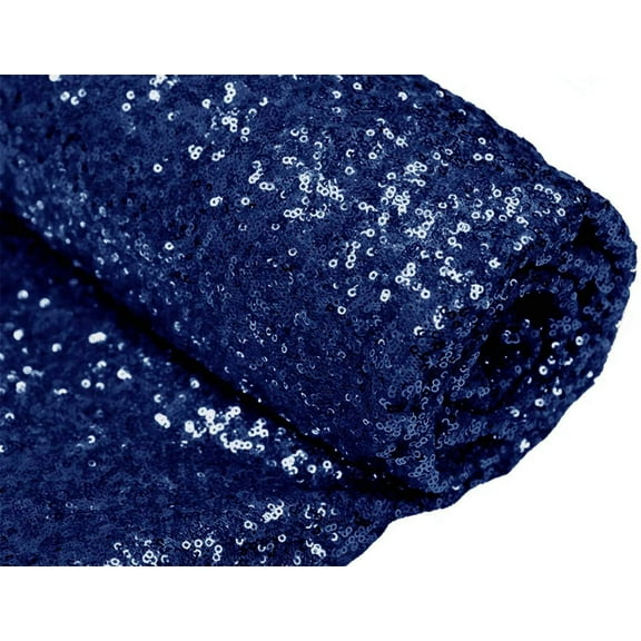 DECORATIVE SILK INC. Sparkly Glitz Sequins Beaded Fabric 54" Wide 100% Polyester By The Yard( NAVY )