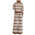thumbnail image 4 of Domzest Womens Striped 2 Piece Outfit Set Long Sleeve Button Scalloped Trim Pullover Top & Wide Leg Pants Lounge Set Fall Casual Matching Outfit Sets Brown XL, 4 of 4