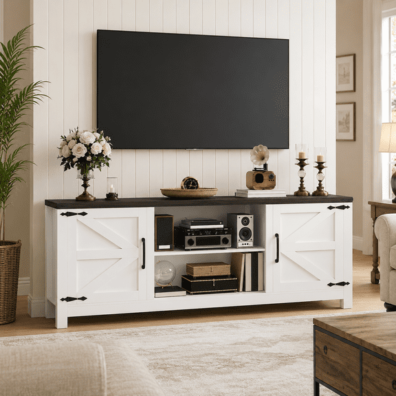 Erinnyees 66" Farmhouse TV Stand, Modern TV Console with Adjustable Shelves & Storage Cabinets, Long TV Stand for Living Room, Home Entertainment Center for 75 Inch TV