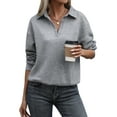 thumbnail image 3 of Hibeli Women Collared V Neck Drop Shoulder Long Sleeve Textured Top, 3 of 7