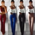 thumbnail image 3 of Douhoow Solid Elegant Womens Palazzo Flared Wide Leg Pants High Waist OL Ladies Long Trousers, 3 of 3