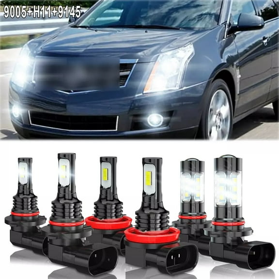 For Cadillac SRX 2010-2016 6x 6000K White LED Front Headlight High Low Beam Fog Light Bulbs Upgrade Kit