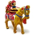 thumbnail image 2 of Rajasthani Horse Riding Couple Idol Figurine/Puppets Made From Recycled Material (Approx. 18 x 5 x 16 Cm, Color Random), Decorative Statue, 2 of 5