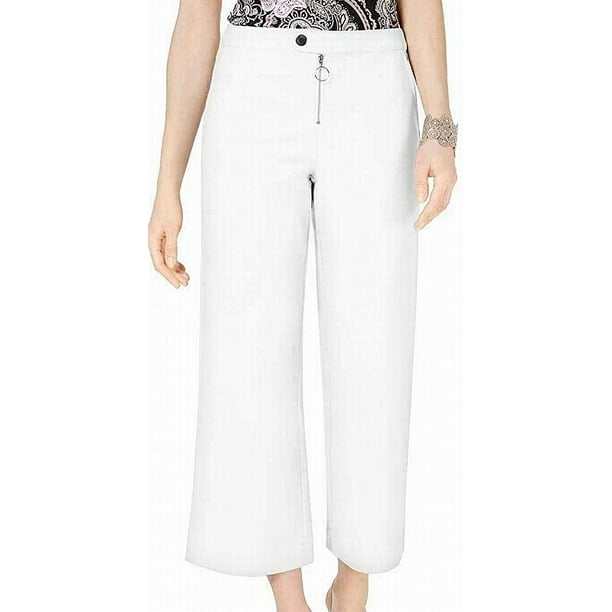 INC Pants Women's Pants White Casual Zip Front Wide Leg Midrise 79