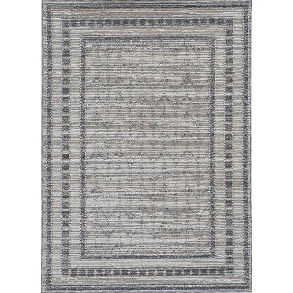 8'x10' Grey Machine Woven UV Treated Bordered Indoor Outdoor Area Rug