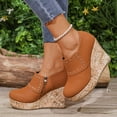 thumbnail image 3 of Rokment Studded Platform Wedge Dress Ankle Boots for Women Ladies 2026 Spring Fall Fashion Leather Wooden Chunky High Heels Combat Short Booties Brown Size 6.5, 3 of 6