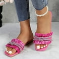 thumbnail image 3 of GJPBGK Women’s Square Toe Flat Slide Sandals Rhinestone & Tassel Decor Slip-On Indoor Shower Slides for Casual Wear, 3 of 6