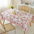 thumbnail image 2 of Summer Vinyl Table Cloth with Flannel Backed, Waterproof Oil-Proof PVC Tablecloth, Heavy Duty Wipeable Plastic Table Cover for Dinning Outdoor Picnic (Pink Flower, 60x120 Inch Oblong), 2 of 6