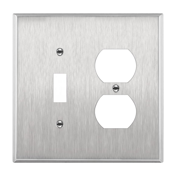 ENERLITES Combination Toggle Light Switch and Duplex Receptacle Outlet Metal Midway Size Wall Plate