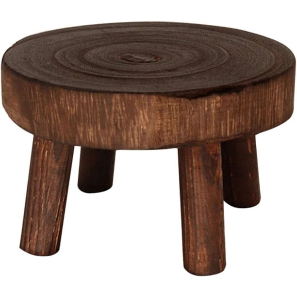 Soporte de madera para plantas SUREH, pequeño, redondo, para macetas, para uso interior y exterior, taburete de madera, soporte para plantas, decoración rústica.