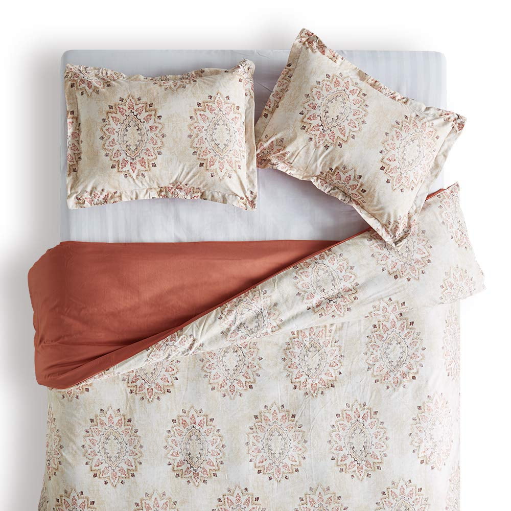 Sleep Zone Floral Duvet Cover Set, Ultra Soft Microfiber Bedding with Designer Print, Wrinkle-Resistant (Damask Pattern Beige, 104 x 90 inch, 3 Pieces)