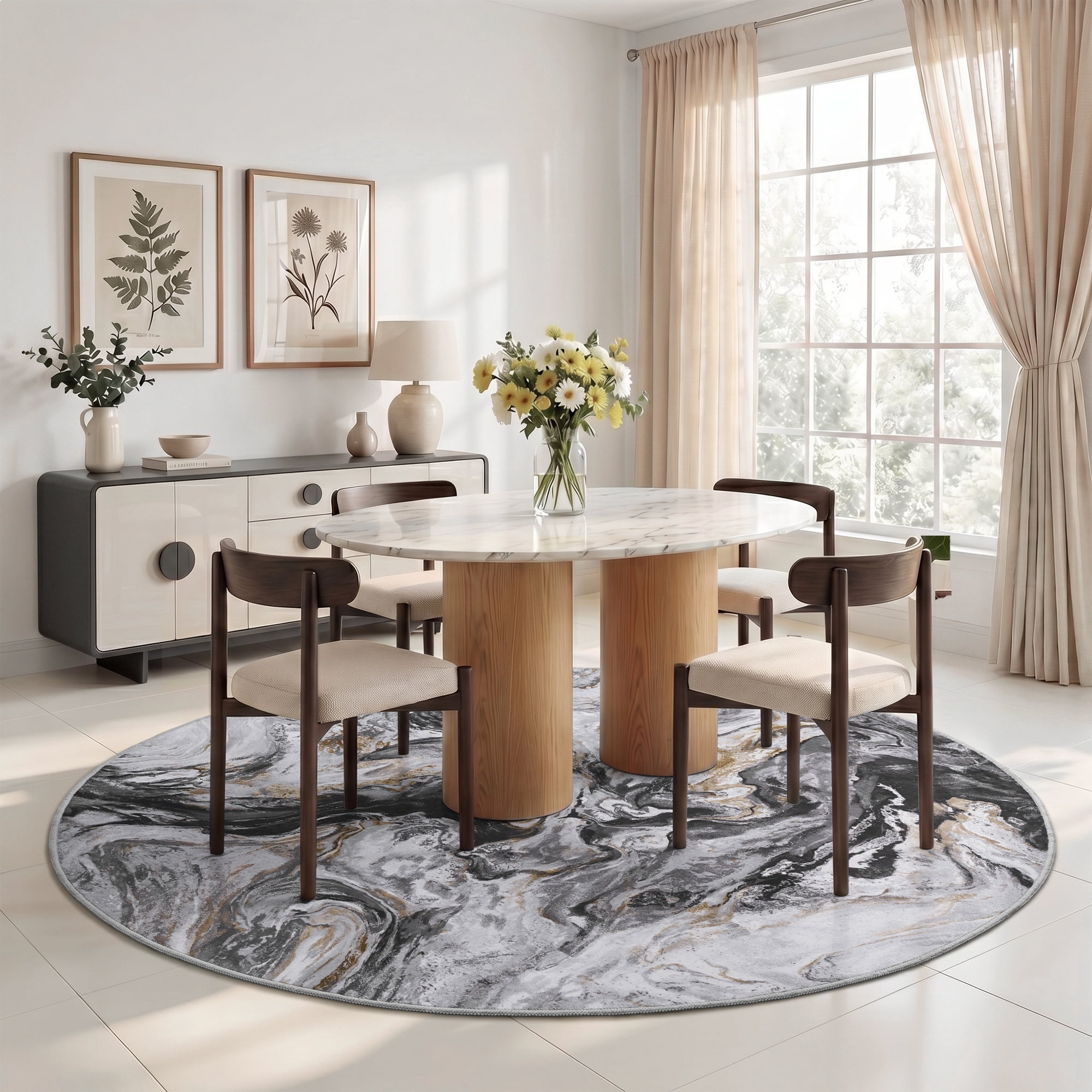 SIXHOME 6'x6' Area Rugs for Living Room Marble Swirl Abstract Rug Ultra Soft Washable Rugs for Bedroom Anti Slip Durable Carpet Home Decor for Dining Room