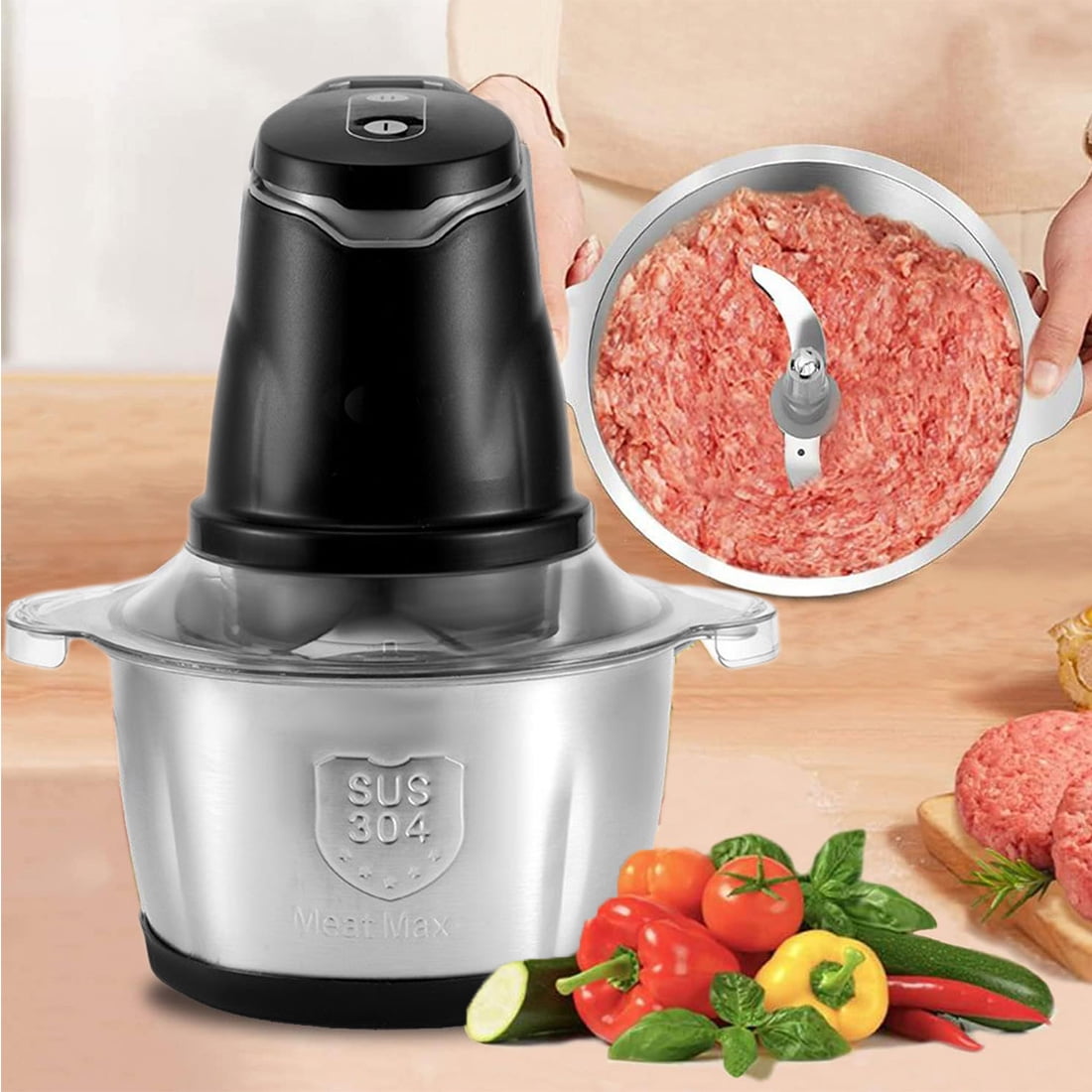 DEISNGB Meat Grinder Electric Food Chopper, 2 Speeds 8 Cup Food Processor New, Sausage Maker,Stainless Steel