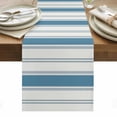 thumbnail image 2 of Ocean Blue White Stripe Table Runner, Modern Abstract Sea Blue Striped Cotton Linen Kitchen Table Decoration Washable Dining Tabletop Runners for Home Party Decor 13x36 Inches, 2 of 9
