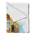 thumbnail image 2 of School Bus Soft Flannel Fleece Throw Blanket, Bus Driver Laughing and Driving Cartoon Funny Drawing Wheels on the Road, Cozy Plush for Indoor and Outdoor Use, 50" x 60", Multicolor, by Ambesonne, 2 of 5