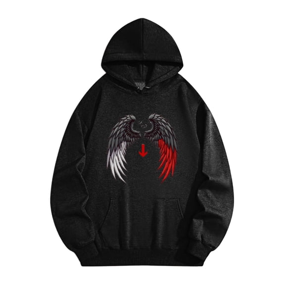 Men's Pocket Graphic Hooded Pullover, Black And Red Wings with A Red Arrow Between Them, Sizes S-2XL