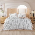 thumbnail image 2 of Move Over Satin Flowers Reversible Bedding Sets Twin White Black Floral Duvet Cover Set Plants Ruffle Pattern Microfiber No Filling, 2 of 9