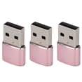 thumbnail image 3 of Adaptador USB 2.0 macho a tipo C hembra (paquete de 3) para disco U, adaptador USB a tipo C de metal para portátil y teléfono móvil (rosa), 3 of 14