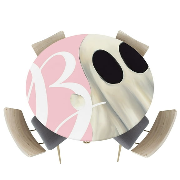 Fitted Round Tablecloths Table Covers 55-60in,Halloween Watercolor White Ghost Waterproof Elastic Edged Table Cloth for Kitchen Dining Holiday Party Tables Decor,Abstract Boo on Pink