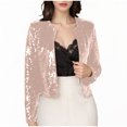thumbnail image 1 of Vestes pour Femmes, Veste Décontractée Unie à Paillettes Ouverte devant, Courte, Col Rond, Manches Longues, Blazer pour Femmes, 1 of 6