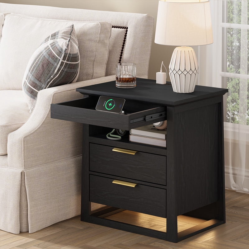Redayfur 24 inch Modern Nightstand with Drawer and Storage Shelf Bedside Table for Bedroom Living Room Office