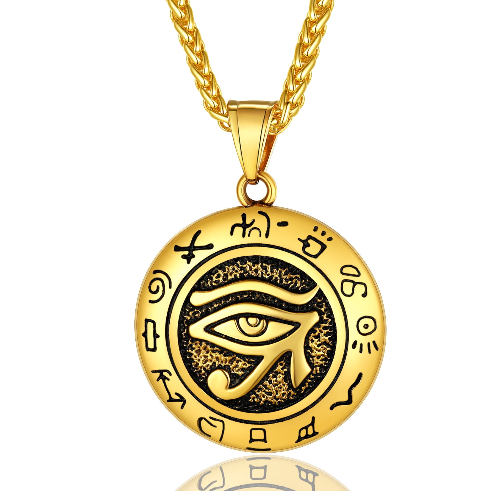 Eye of RA Necklace Stainless Steel Egyptian Jewelry with Chain 22+2