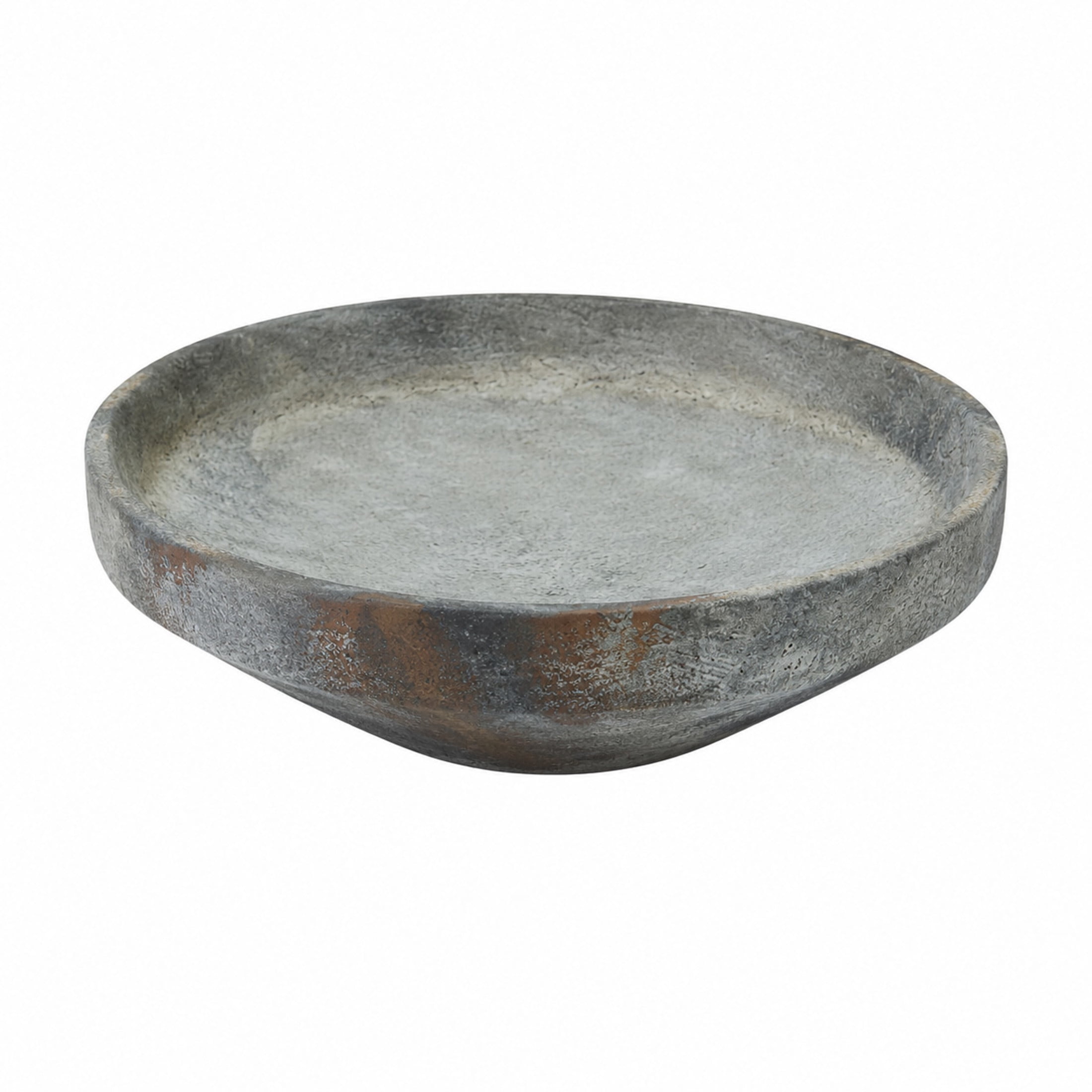 DecMode 12" Round Textured Dark Gray Ceramic Decorative Bowl with Brown Accents